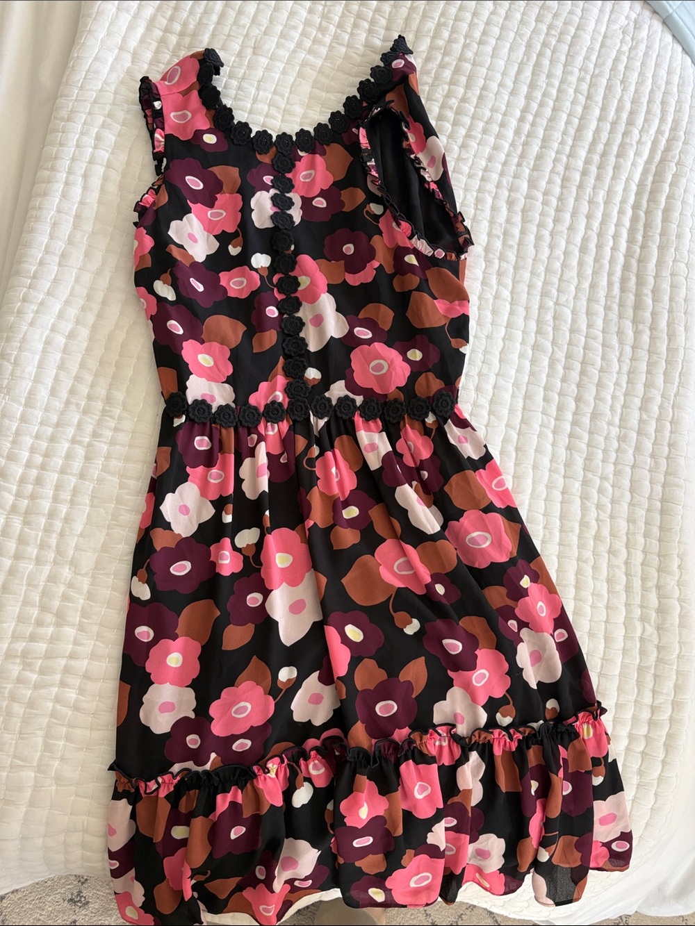 kate spade Black Floral Sleeveless Ruffle Dress
